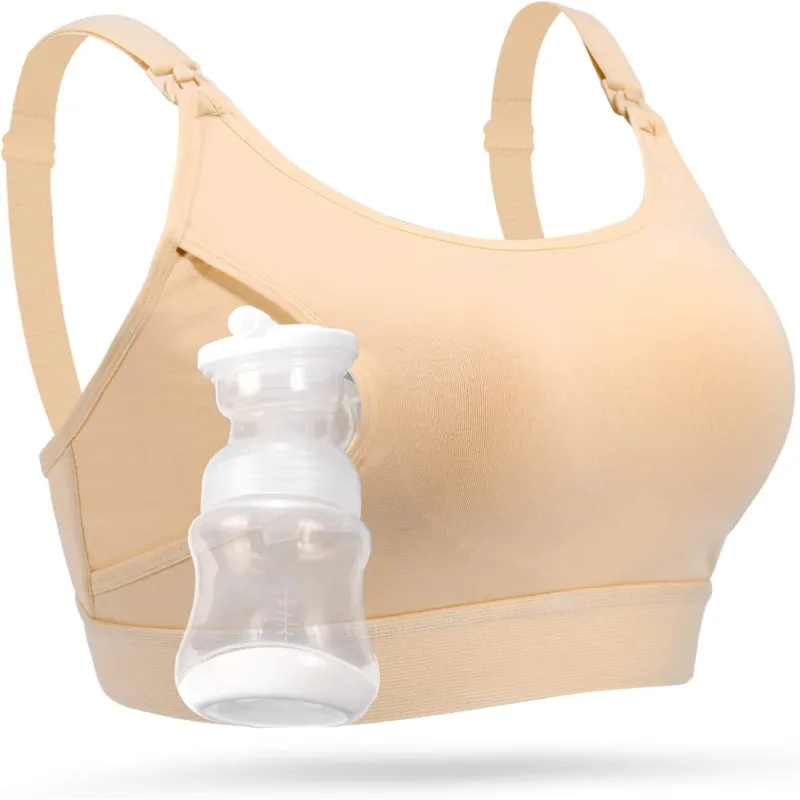 Momcozy YN08 (XL) | Biustonosz do laktatora typu Hands-Free | Beżowy