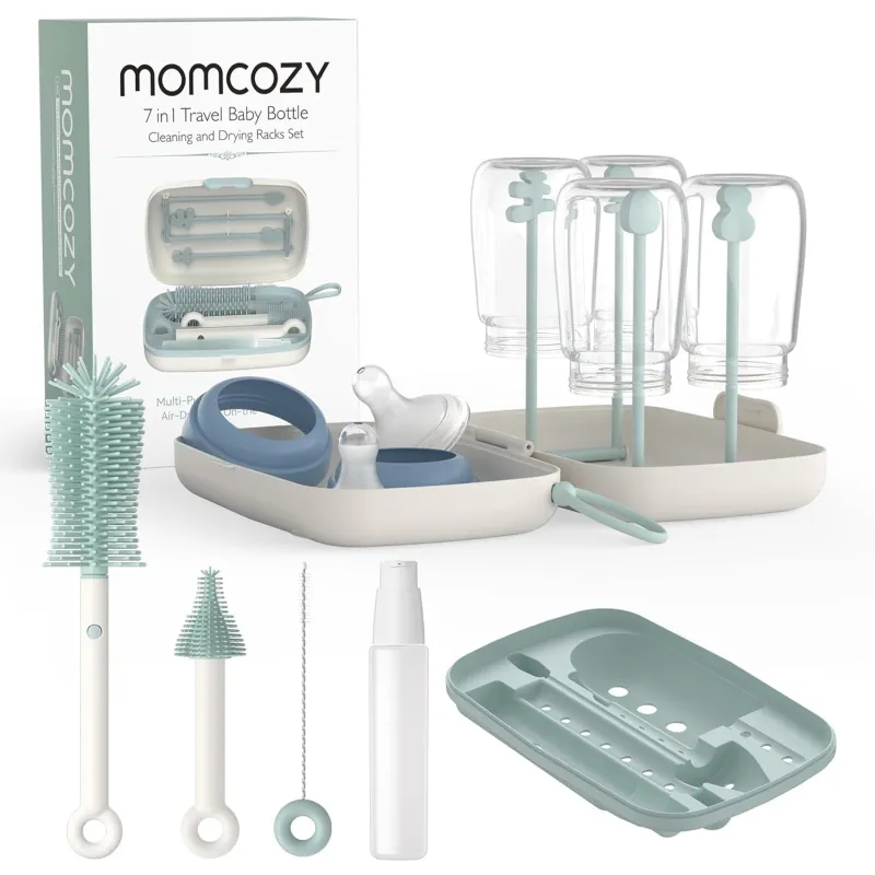 Momcozy 7 in 1 Baby Bottle Brush Set Zielony | Zestaw do czyszczenia butelek dla niemowląt |
