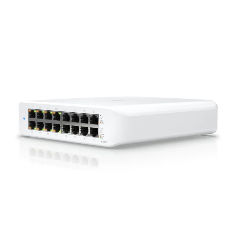 Ubiquiti USW-LITE-16-POE Anahtarı, UniFi Gen2, 16x RJ45 1000Mb/s, 8x PoE+, 45W