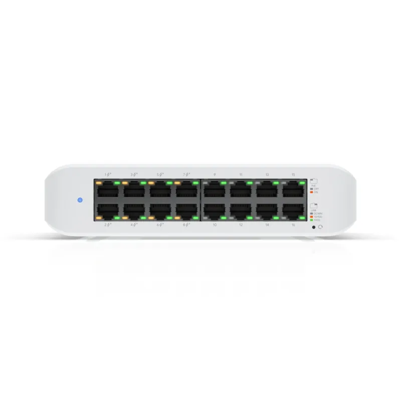 Ubiquiti USW-LITE-16-POE Anahtarı, UniFi Gen2, 16x RJ45 1000Mb/s, 8x PoE+, 45W