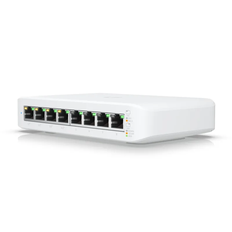 Ubiquiti USW-LITE-8-POE Anahtarı, UniFi Gen2, 8x RJ45 1000Mb/s, 4x PoE+, 52W