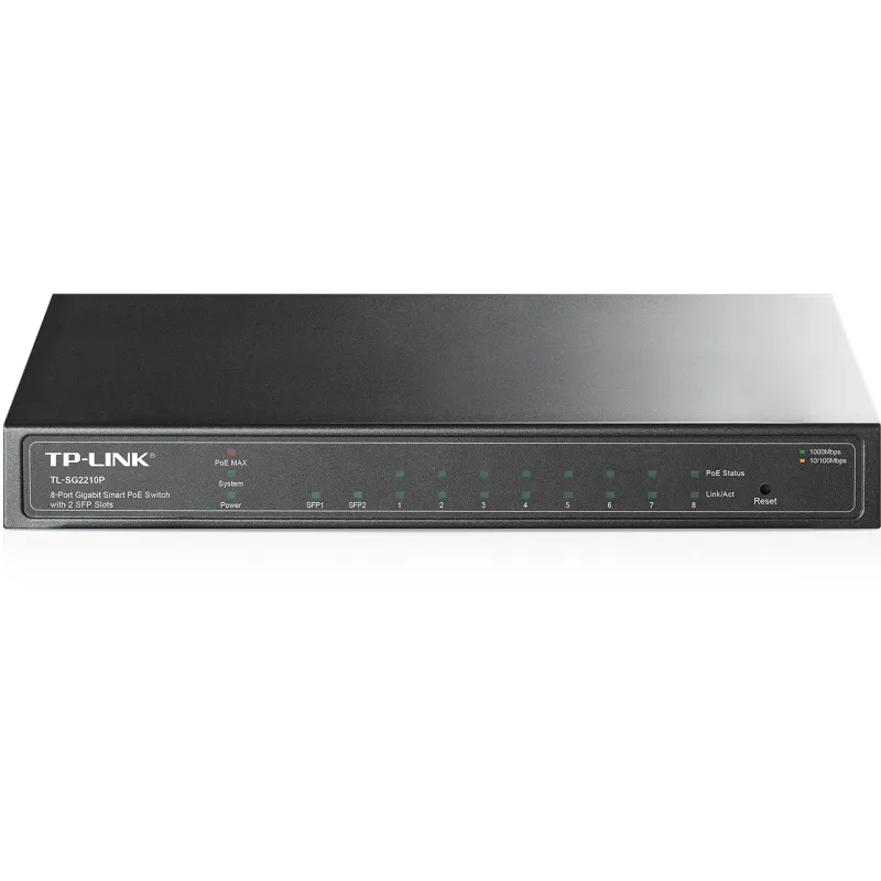 TP-Link TL-SG2210P | Switch | 8x RJ45 1000Mb/s PoE, 2x SFP, Desktop, Zarządzalny, 53W