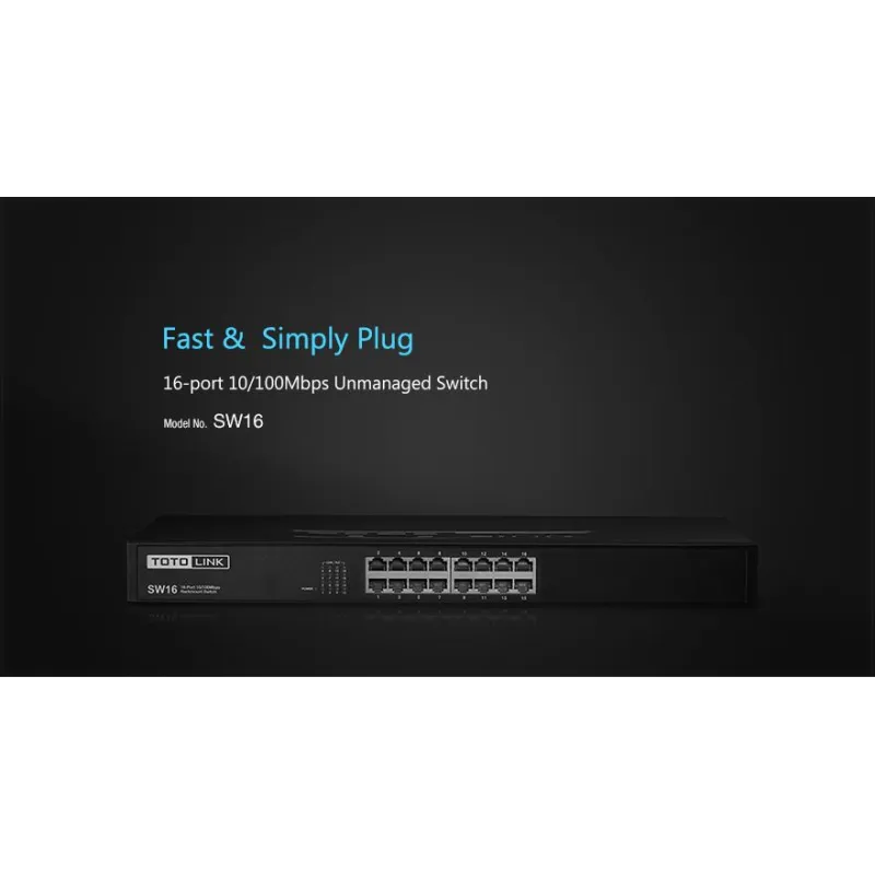 Switch Totolink SW16, 16x RJ45 100Mb/s, Rack Montáž, Nezpravovaný - Obrázek 5