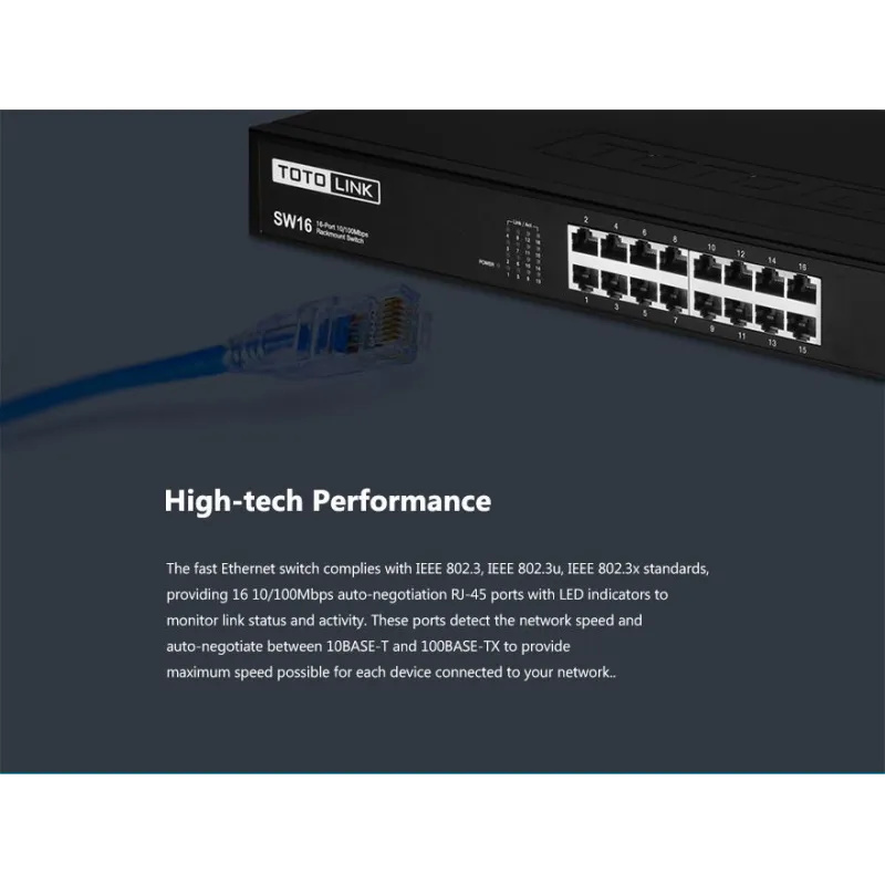 Switch Totolink SW16, 16x RJ45 100Mb/s, Montagem em Rack, Não Gerenciado - Imagem 7