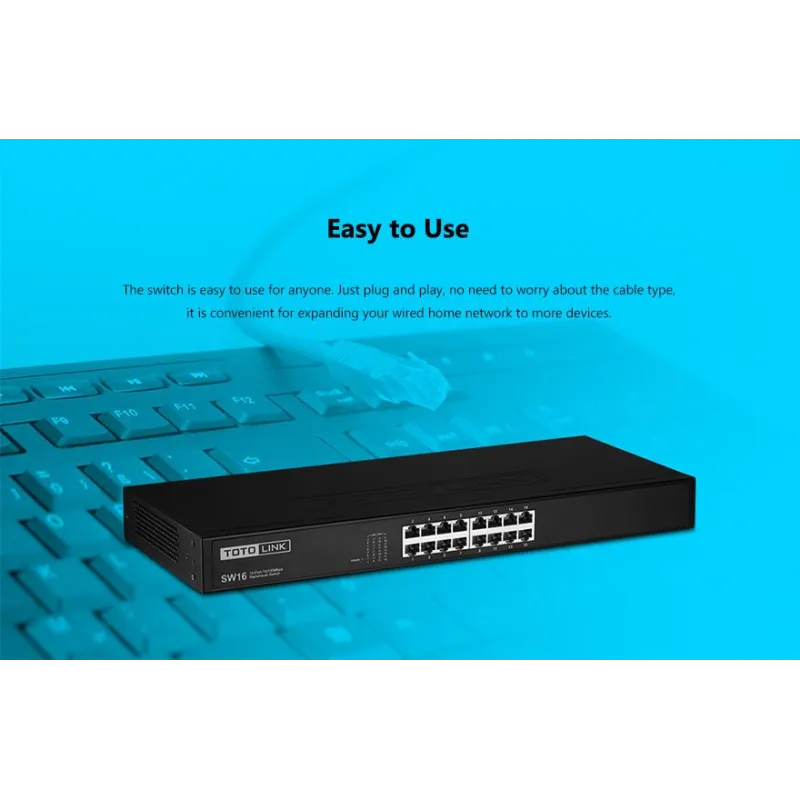 Switch Totolink SW16, 16x RJ45 100Mb/s, Rack Montáž, Nezpravovaný - Obrázek 8