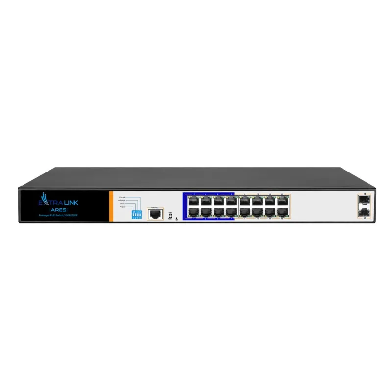 Switch PoE Extralink ARES, 16x Gigabit PoE/PoE+, 2x SFP, 1x konzolový port, 150W, spravovatelné - Obrázek 2