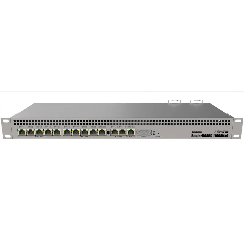 Router MikroTik RB1100AHx4 Dude Edition, 13x RJ45 1000Mb/s, 1x microSD, 2x SATA, 2x M.2, disco de 60GB incluido