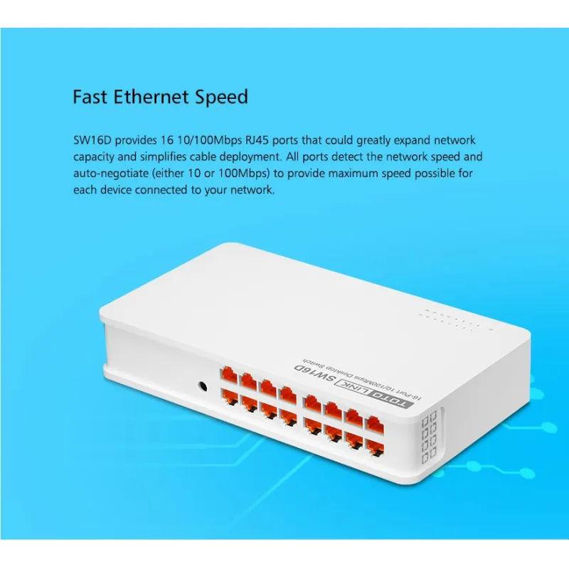 Switch Totolink SW16D, 16x RJ45 100Mb/s, Carcasa de escritorio, No gestionado - Imagen 7