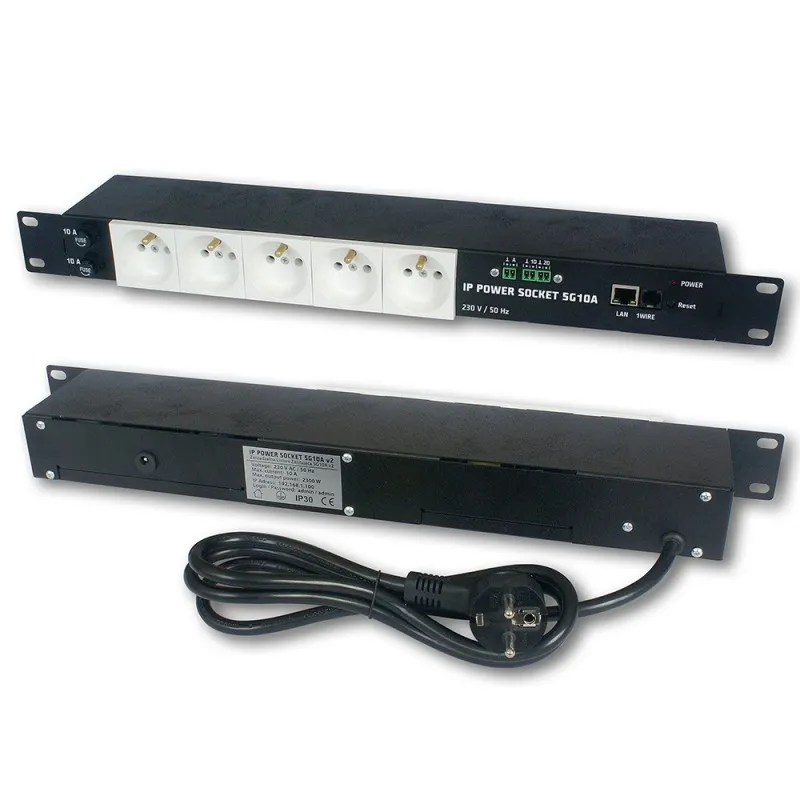 Ferro de alimentação Tinycontrol 5G10A V2 Pro, IP, Rack de 19'', 5 tomadas AC 230V