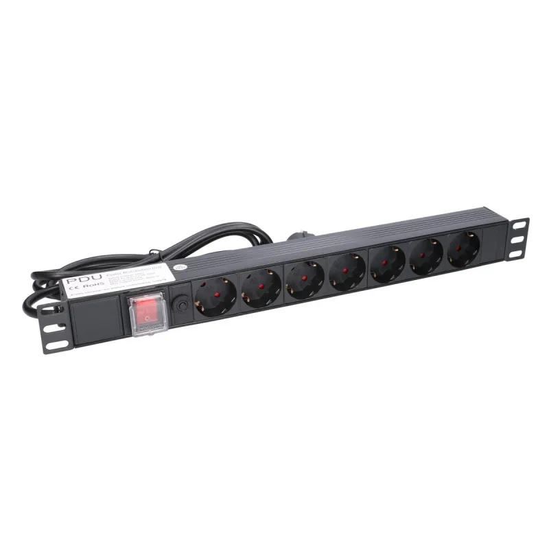 Regleta de alimentación Extralink EXPDU7EU SW, 19" 1U, 7 enchufes EU, con interruptor, 2m - Imagen 3
