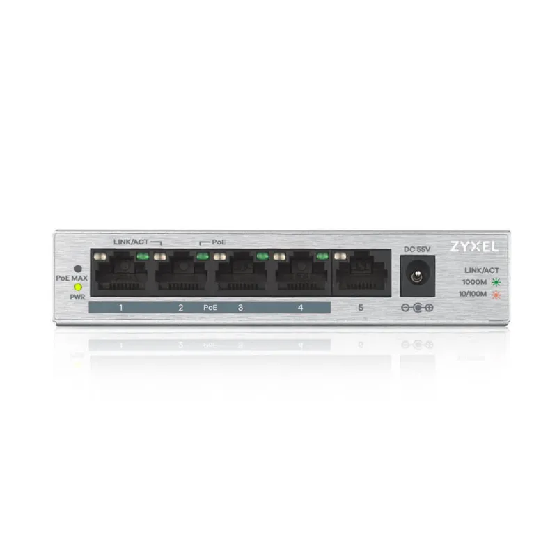 Коммутатор Zyxel GS1005-HP, 5x RJ45 1000Mb/s, 4x PoE, 60 Вт, Неуправляемый - Изображение 2