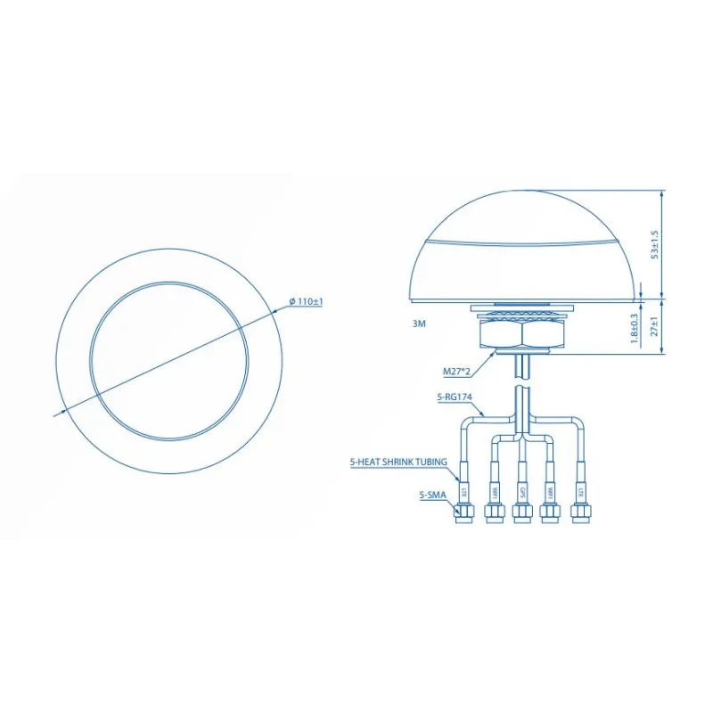 Комбинированная антенна Teltonika 003R-00253, MIMO LTE/GPS/WIFI, для крыши - Изображение 4