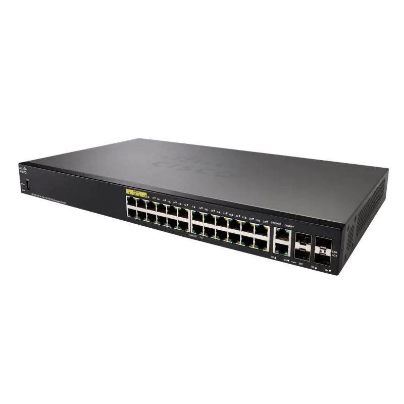 Cisco SF350-24P Anahtar, 24x 100Mb/s PoE, 185W, 2x Combo (RJ45/SFP) + 2x SFP, Yönetilebilir - Görsel 2