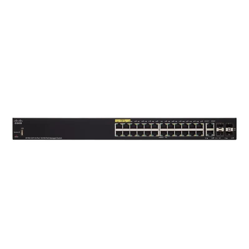 Cisco SF350-24P Anahtar, 24x 100Mb/s PoE, 185W, 2x Combo (RJ45/SFP) + 2x SFP, Yönetilebilir - Görsel 3