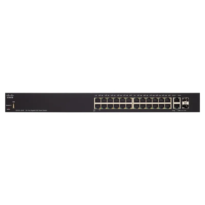 Cisco SG250-26HP PoE Anahtarı, 24x 1000Mb/s PoE/PoE+, 2x 1Gb/s Combo, 100W PoE, Yönetilebilir - Görsel 2