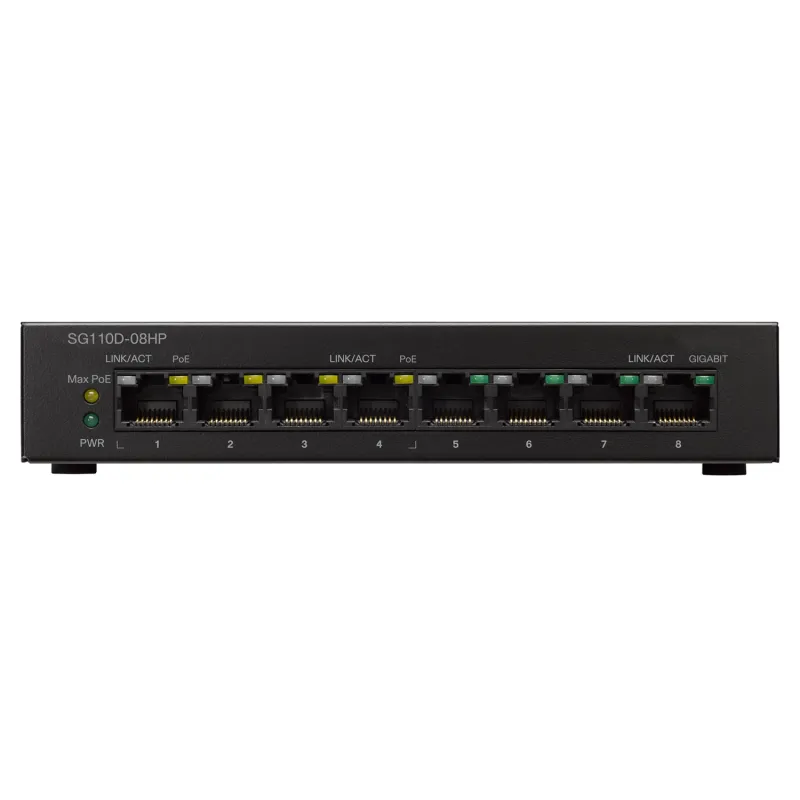 Cisco SG110D-08HP | Switch PoE | 8x 1000Mb/s, 4x PoE 802.3af, Obudowa Desktop - Zdjęcie 2