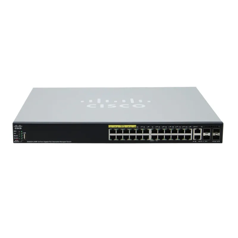 Cisco SG550X-24MP PoE Anahtarı, 24x Gigabit RJ45 PoE, 2x 10G Combo (RJ45/SFP+), 2x SFP+, 382W PoE, yığılabilir