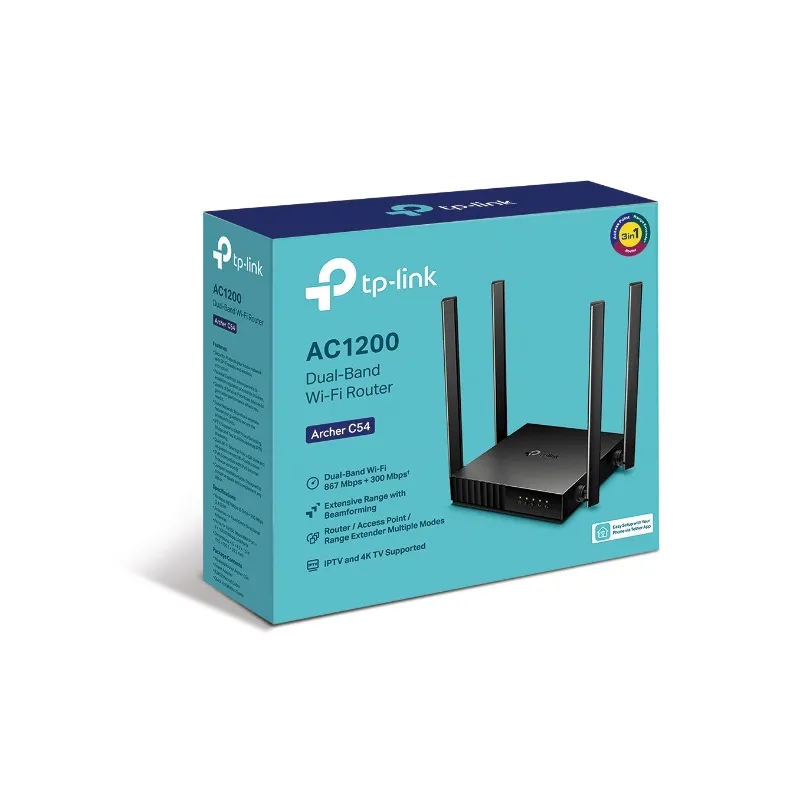 TP-Link Archer C54 WiFi Routeri, AC1200, Çift Bant, 5x RJ45 100Mb/s - Görsel 3