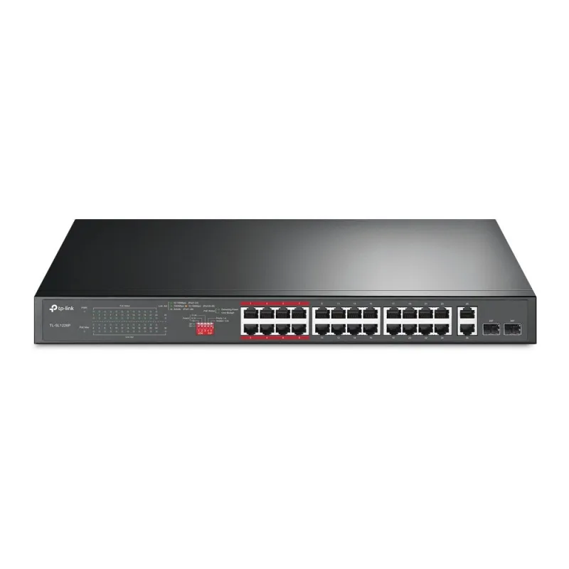 TP-Link TL-SL1226P Anahtarı, 24x RJ45 100Mb/s PoE+, 2x RJ45 1000Mb/s, 2x SFP, Rack, Yönetilmeyen