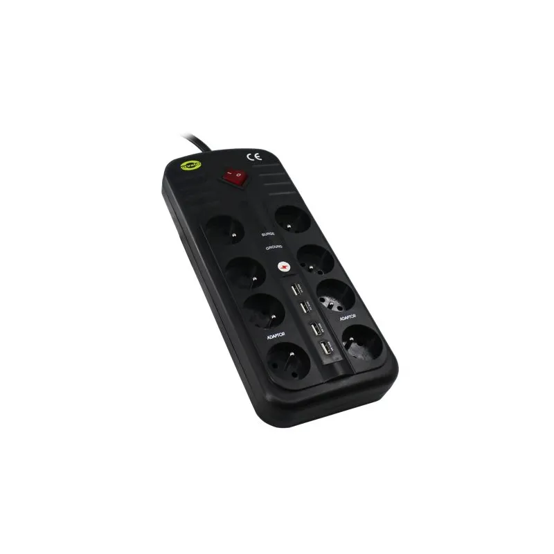 Orvaldi ORV-8PL Power Strip 4xUSB2.0, Surge Protector 3000J, 8 Outlets, 4x USB, 3m