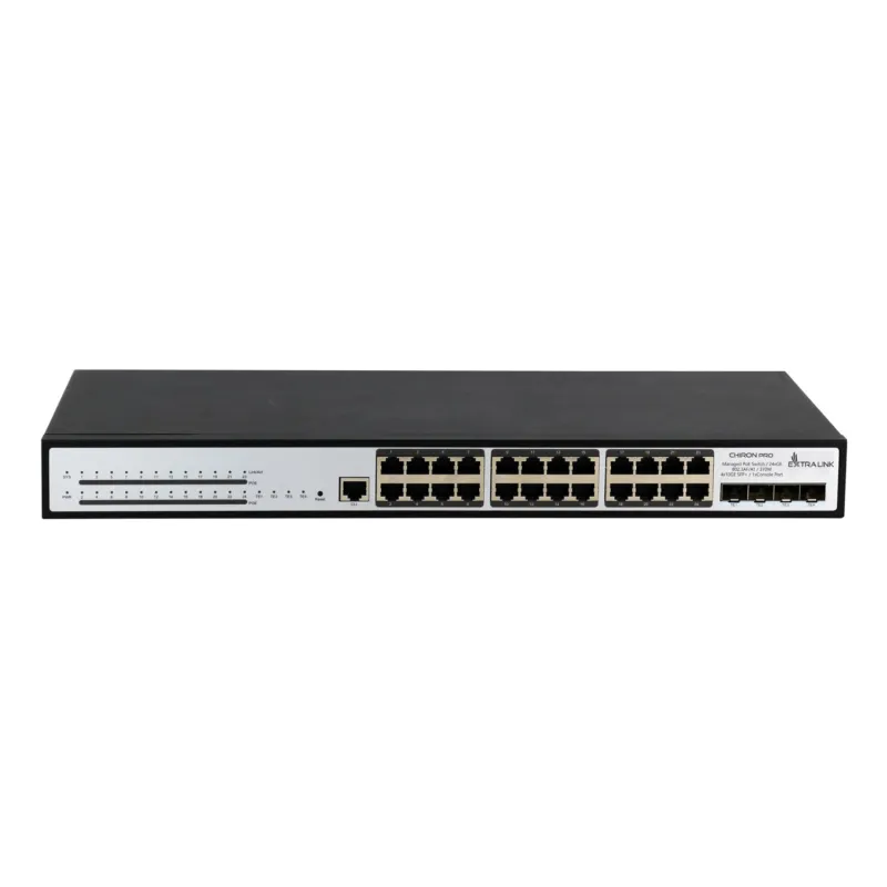 Коммутатор PoE Extralink Chiron Pro, 24x RJ45 1000Mb/s PoE, 4x SFP+, L3, Управляемый, 370W - Изображение 2