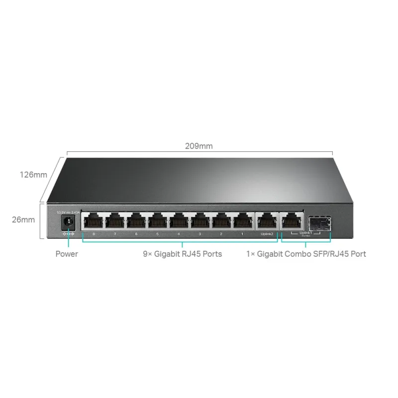 Switch TP-Link TL-SG1210MPE, 9x RJ45 1000Mb/s, 8x PoE+, 1x RJ45/SFP Combo - Imagen 2