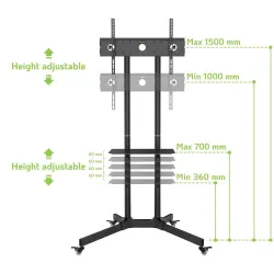 Techly Mobil TV Standı, LED, LCD, 30-65 inç, 60kg, 150cm, Ayarlanabilir - Görsel 5