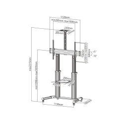 Techly Mobiler Stand, TV, LED, LCD, PDP, 60-100 Zoll, 100kg, Verstellbar - Bild 3
