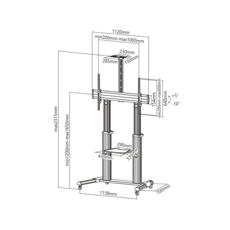 Techly Mobile Stand, TV, LED, LCD, PDP, 60-100 Inches, 100kg, Adjustable - Image 3