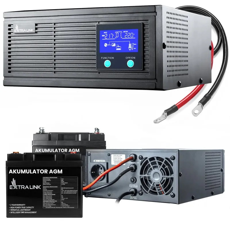 Kit de No-Break Extralink Piorun 1500VA/1200W Inversor + 2x Bateria AGM Extralink 12V 40Ah, Onda Senoidal Pura, Tensão da Bateri