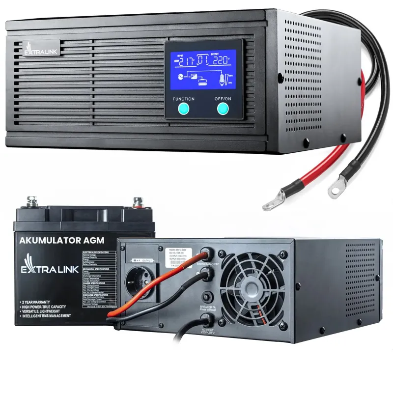 Set UPS Extralink Thunder 800VA/640W con Inverter + Batteria AGM Extralink 12V 100Ah, Onda Sinusoidale Pura, Tensione della Batt
