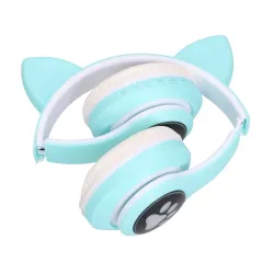 Bezdrátové sluchátka Extralink Kids s kočičími ušima Zelené, Bluetooth 5.0, RGB osvětlení pro děti - Obrázek 2