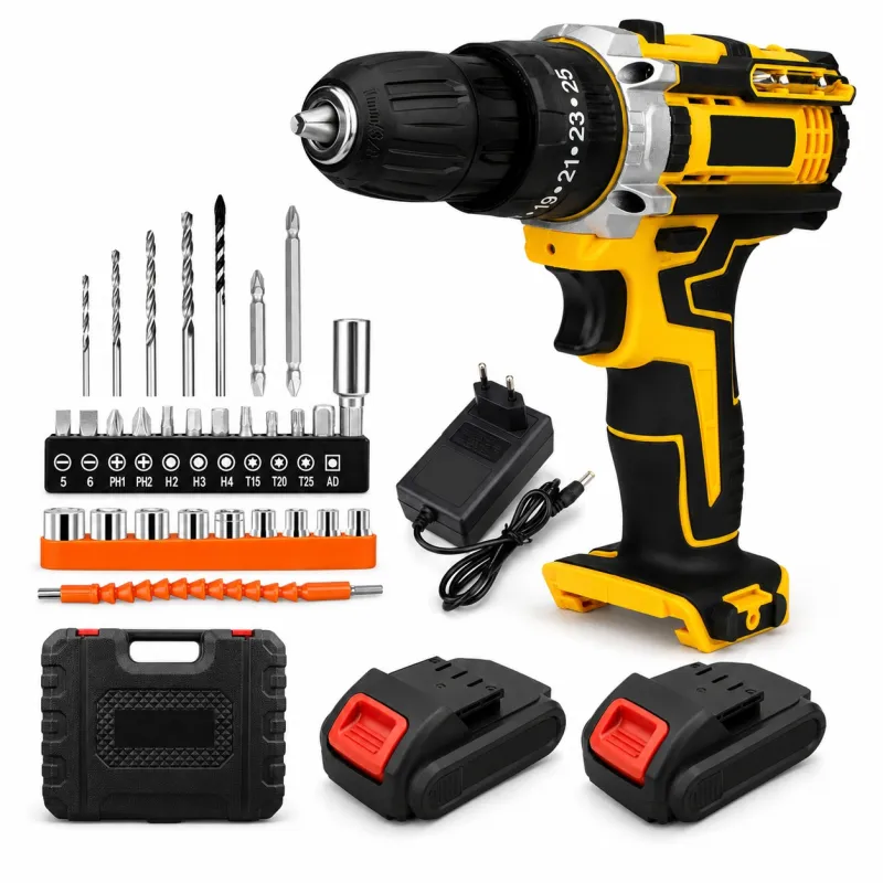 Extralink Tools Yellow Cordless Drill with 2 Batteries