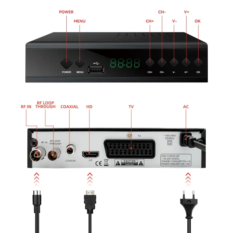 Extralink Home Tuner Decoder DVB-T2 TV Terrestre H.265 HEVC FULL HD USB HDMI + Telecomando - Immagine 5