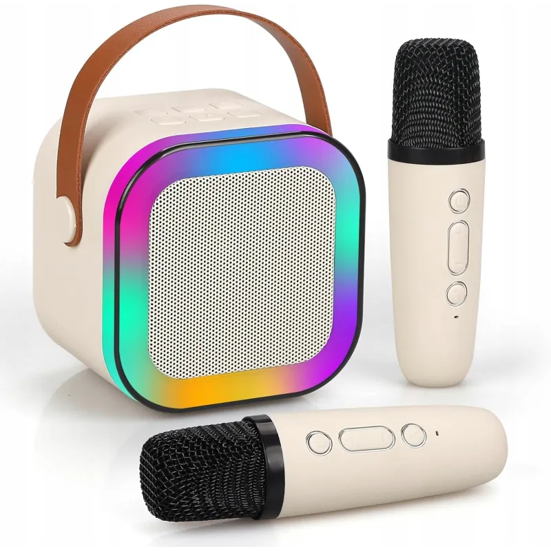 Extralink Kids Mini Karaoke Set LED Speaker 2x Microphone Beige, Bluetooth, AUX, Memory Card Slot, RGB Lighting