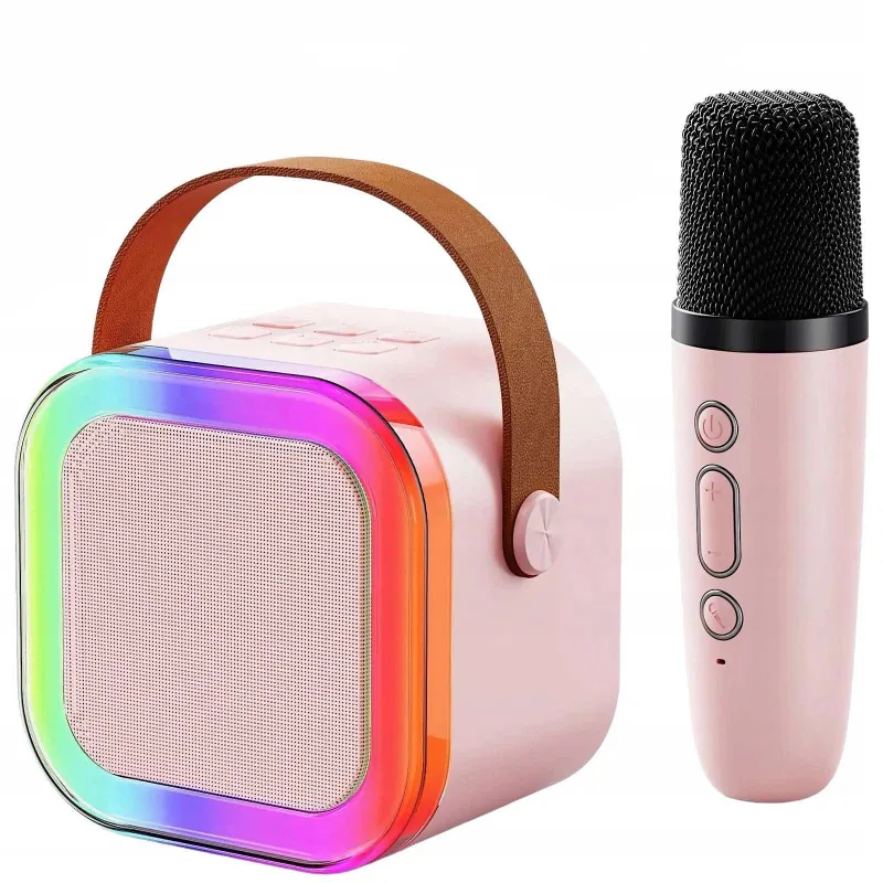 Karaoke Set Extralink Kids Mini Karaoke LED Reproduktor 1x Mikrofon Růžový, Bluetooth, AUX, Slot pro Micro SD Karty, RGB Osvětle