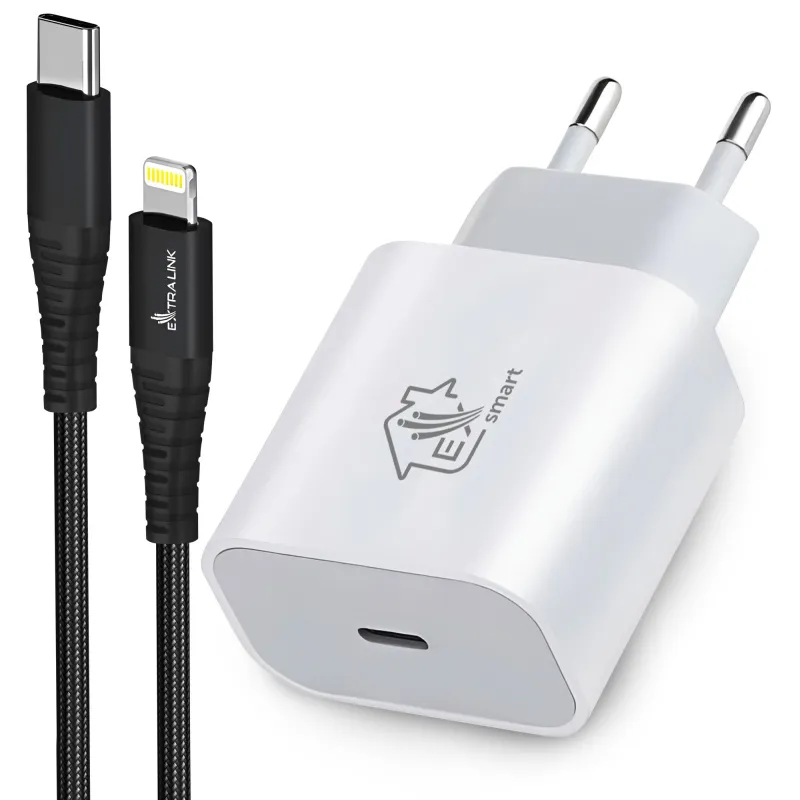 Extralink Smart Life Set 20W Ladegerät 1x USB-C + 27W USB-C auf Lightning Kabel, 200 cm