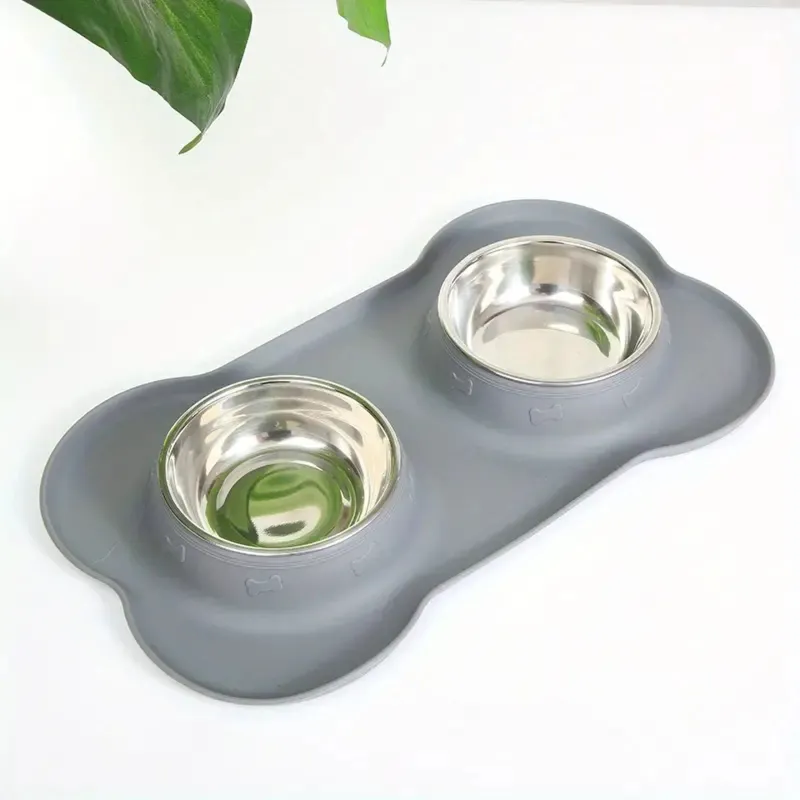 Double Pet Bowl for Dogs and Cats Extralink Pets, Metal Non-Slip 2 Bowls + Mat pet-837 - Image 2
