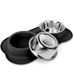 Bowl Duplo para C&atilde;es e Gatos Extralink Pets, Metal...