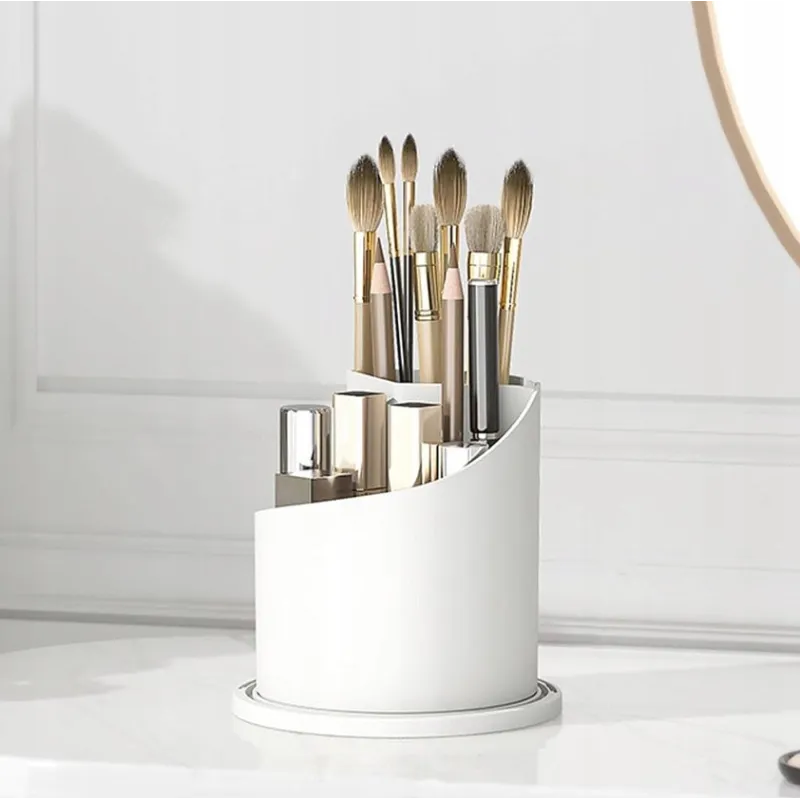 Caja de Cosméticos Extralink, Organizador Blanco Rotativo para Pinceles y Labiales - Imagen 2