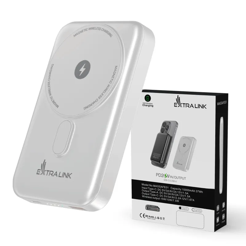 Extralink MagSafe 10000mAh Белый, Powerbank, Power bank, 38.5Wh PD20W+15W USB-C USB-A