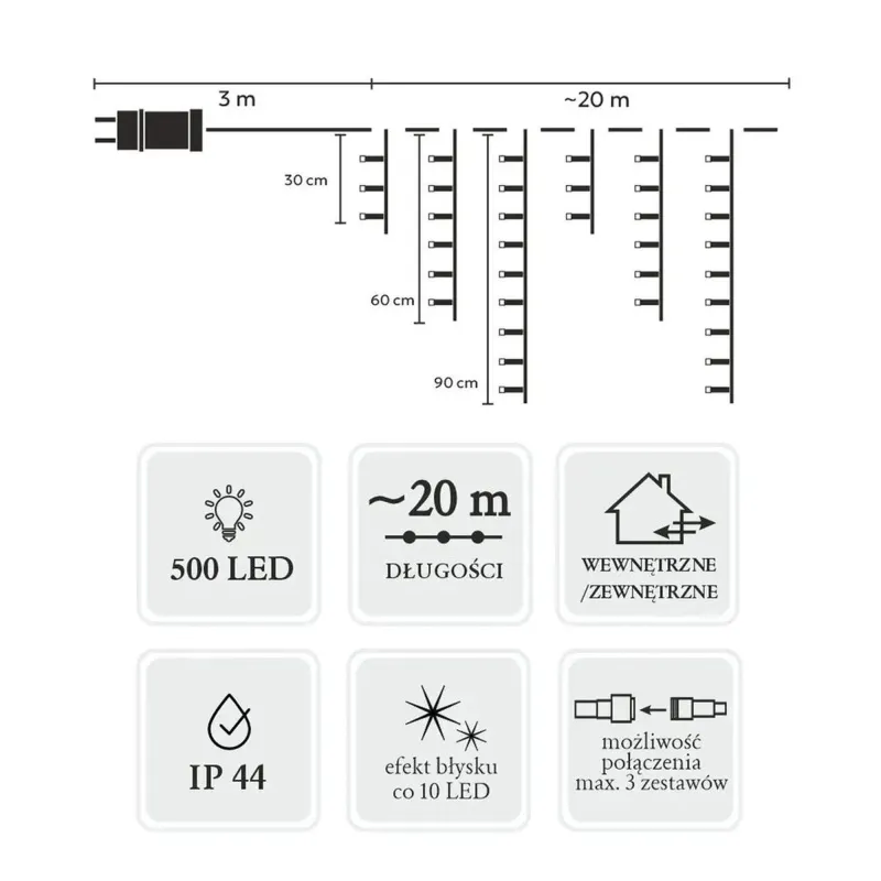 Extralink | Icicle curtain | 500L warm white + cold flash, length 3 + 20 m - Image 2