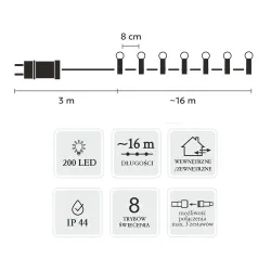 Luces LED Extralink, bolas 200L blanco cálido, longitud 3 + 16 m - Imagen 3