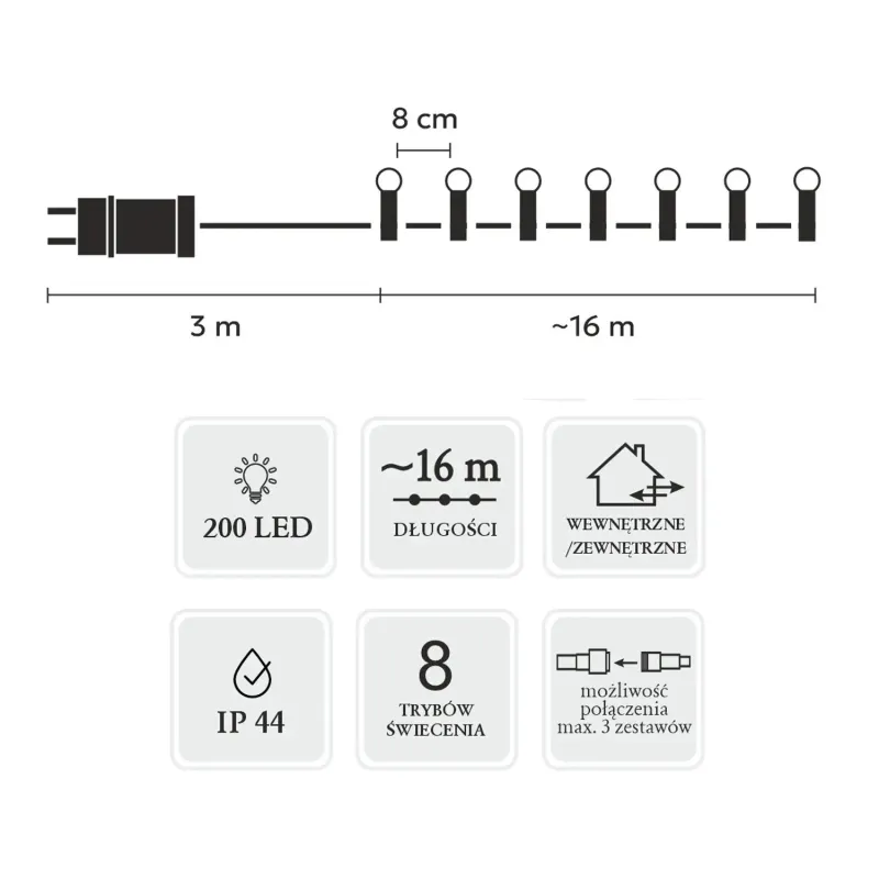 Extralink LED String Lights, 200 Warm White Balls, Length 3 + 16 m - Image 3
