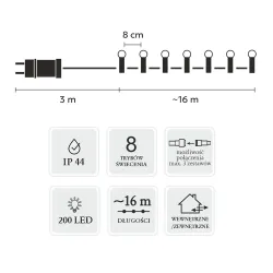 Luces LED Extralink, 200 Bolas Multicolor, Longitud 3 + 16 m - Imagen 3