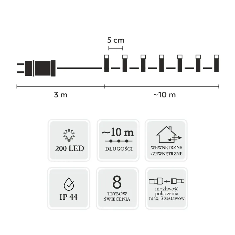 Extralink LED Lights, 200L Warm White, 3 + 10 m Indoor/Outdoor - Image 3