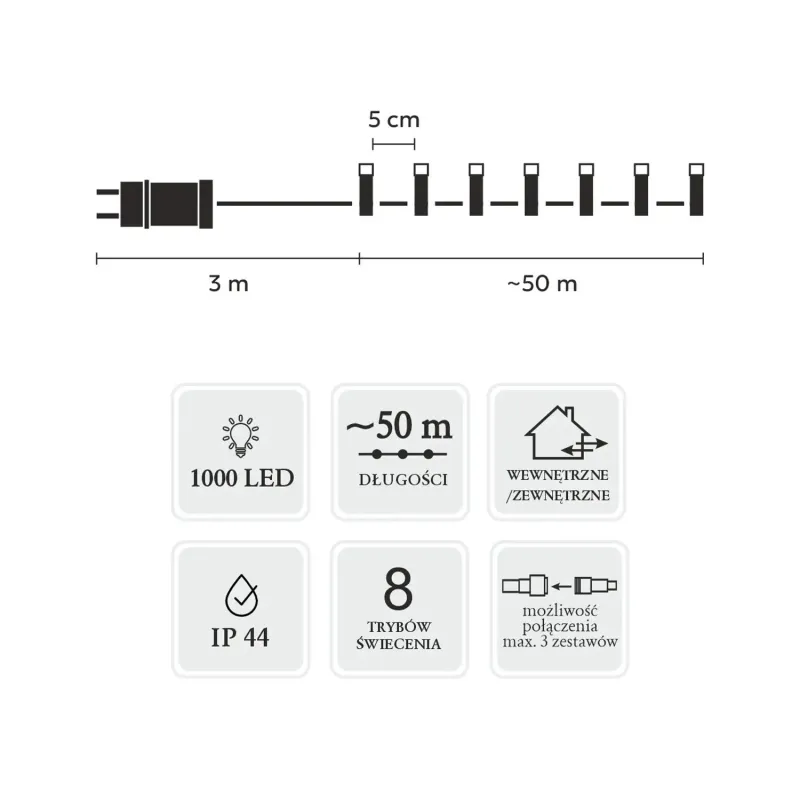 Светодиодные лампы Extralink, 1000L теплый белый, 3 + 50 м внутри/снаружи - Изображение 3