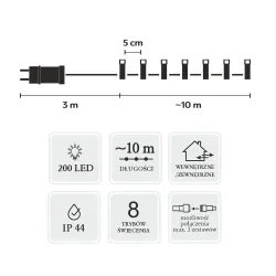 Extralink | Lampki LED | 200L zimny biały, dł. 3 + 10 m wewn/zewn - Zdjęcie 3