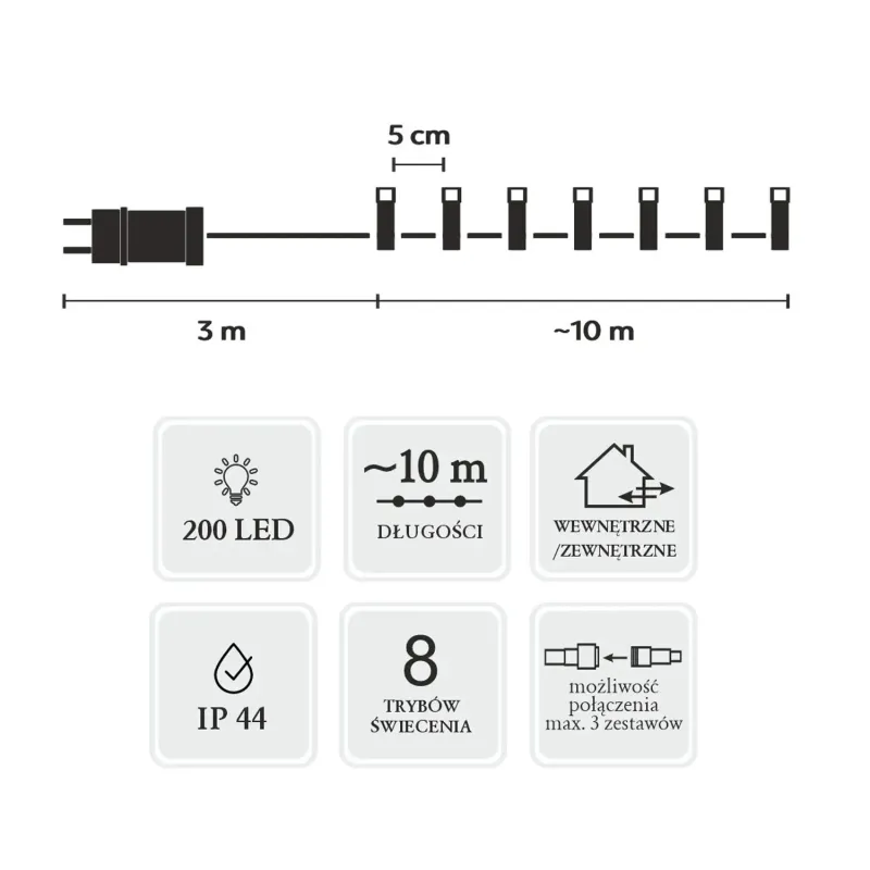 Светодиодные лампы Extralink, 200L Холодный Белый, Длина 3 + 10 м Внутр/Наружн - Изображение 3