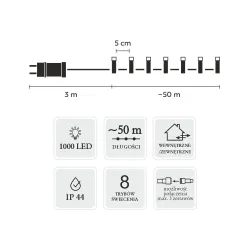 Светодиодные лампы Extralink, 1000L Холодный белый, Длина 3 + 50 м Внутри/Снаружи - Изображение 3